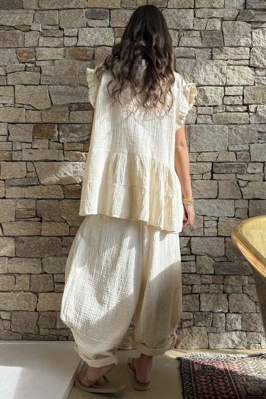 Tasha Cushion Cotton Cap Sleeve Tier Top Vanilla